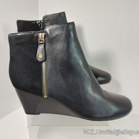 Isaac Mizrahi Live! Leather & Suede Side Zip Wedge Ankle Boots Woman's Size US 8 - Picture 1 of 10